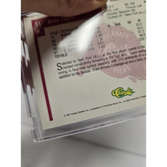 1991 Classic Four Sport #51 Brien Taylor - Picture 4 of 4